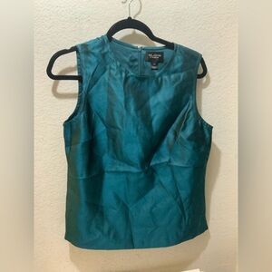 St. John couture teal silk blend sleeveless blouse 8 $595